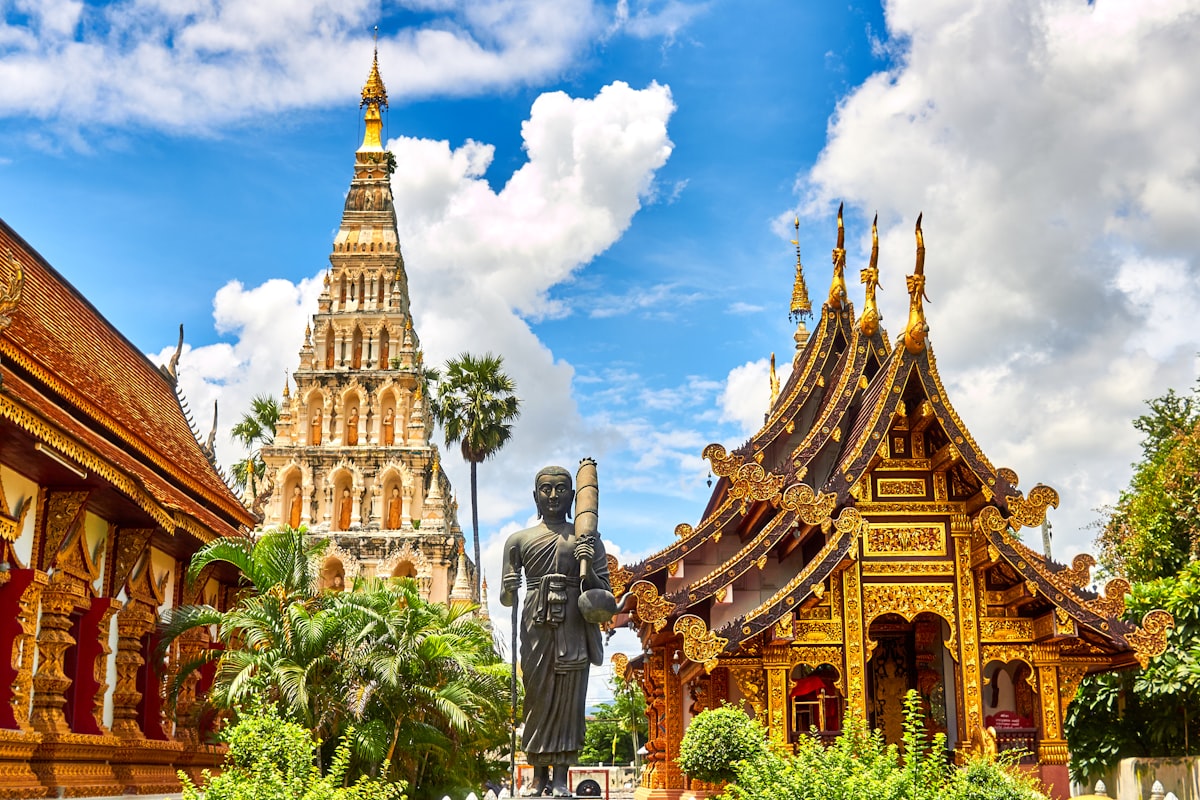 Bangkok temple with golden spires